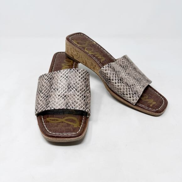 [Sam Edelman] Valery Snake Print Embossed Leather Mini Wedge Slide Sandals Sz 8 - Picture 7 of 12